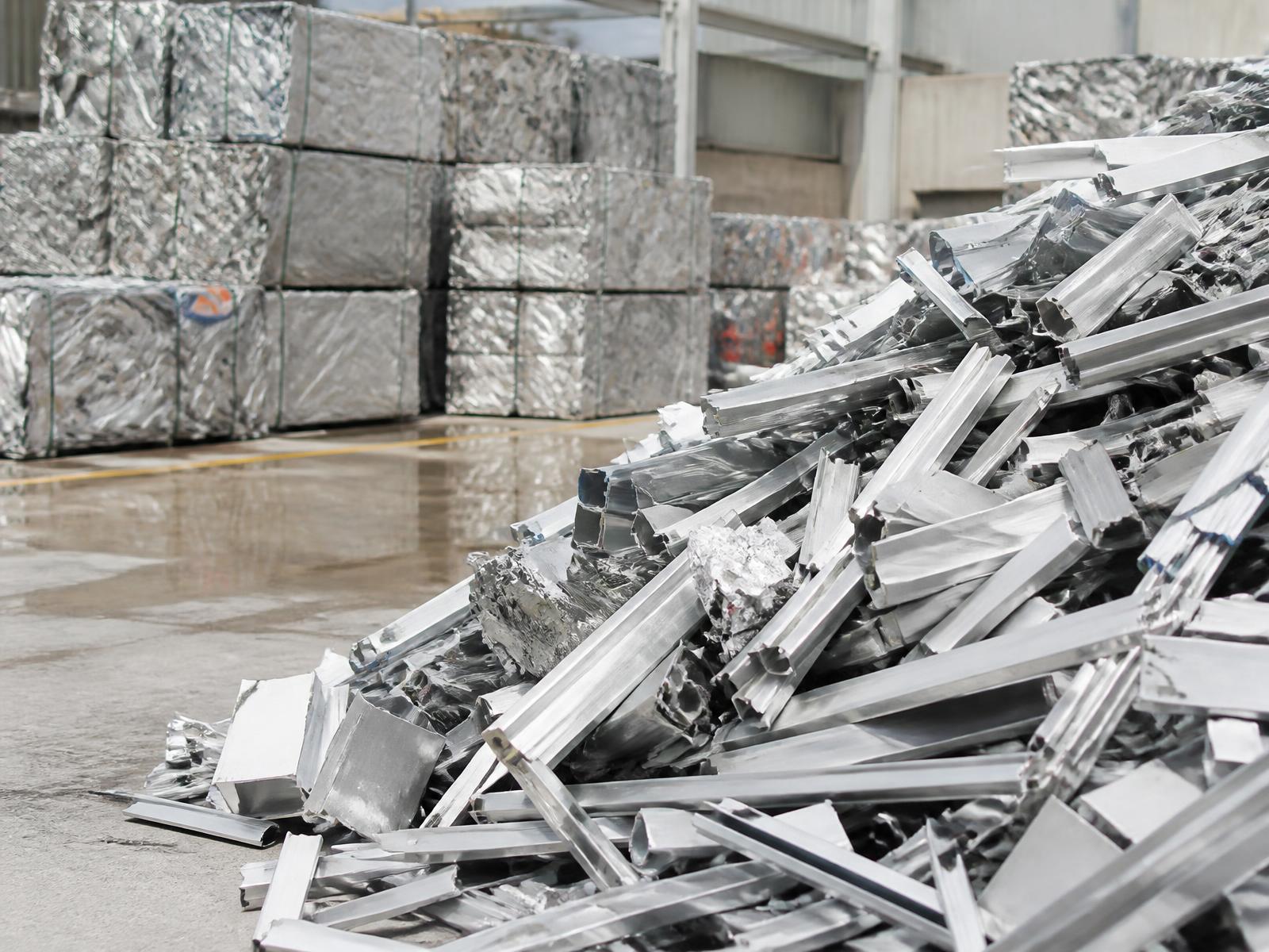 Baled aluminium scrap ready for recycling at a clean facility